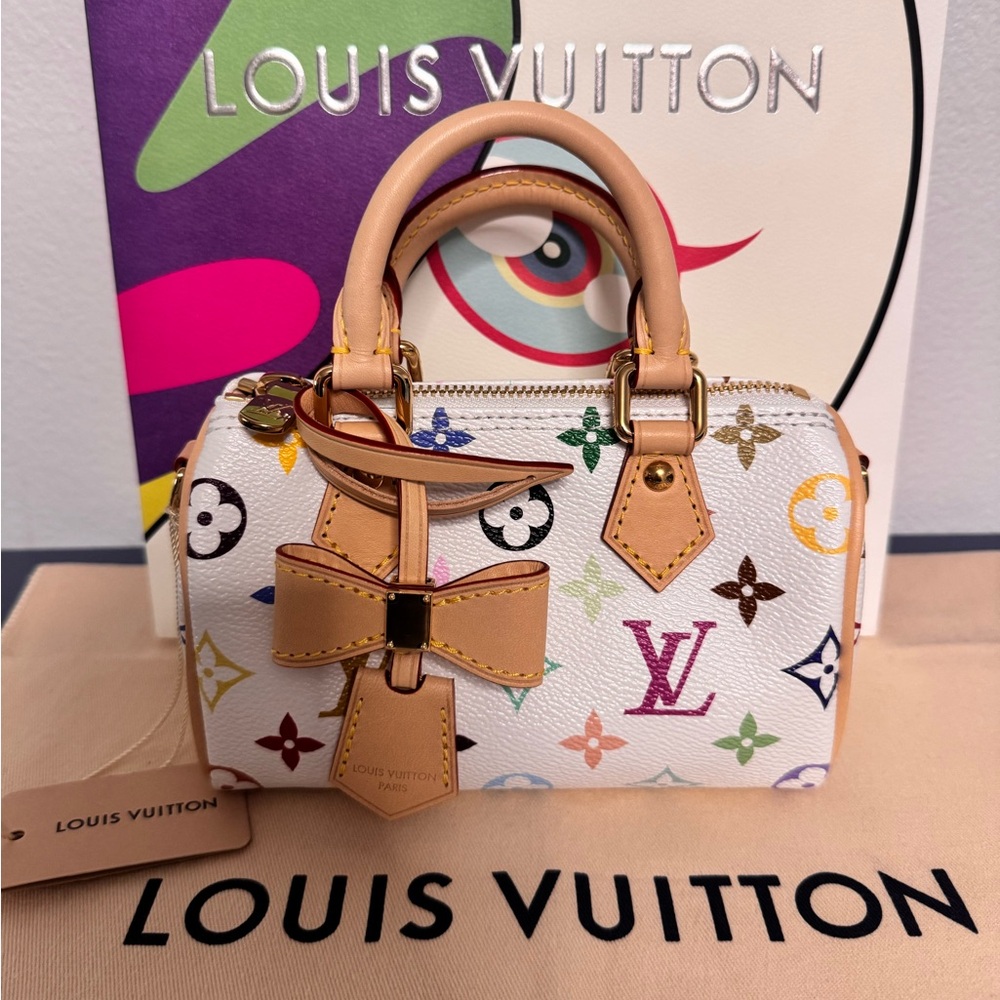 Louis Vuitton X Murakami 2025 White Multicolor Speedy Nano Bag